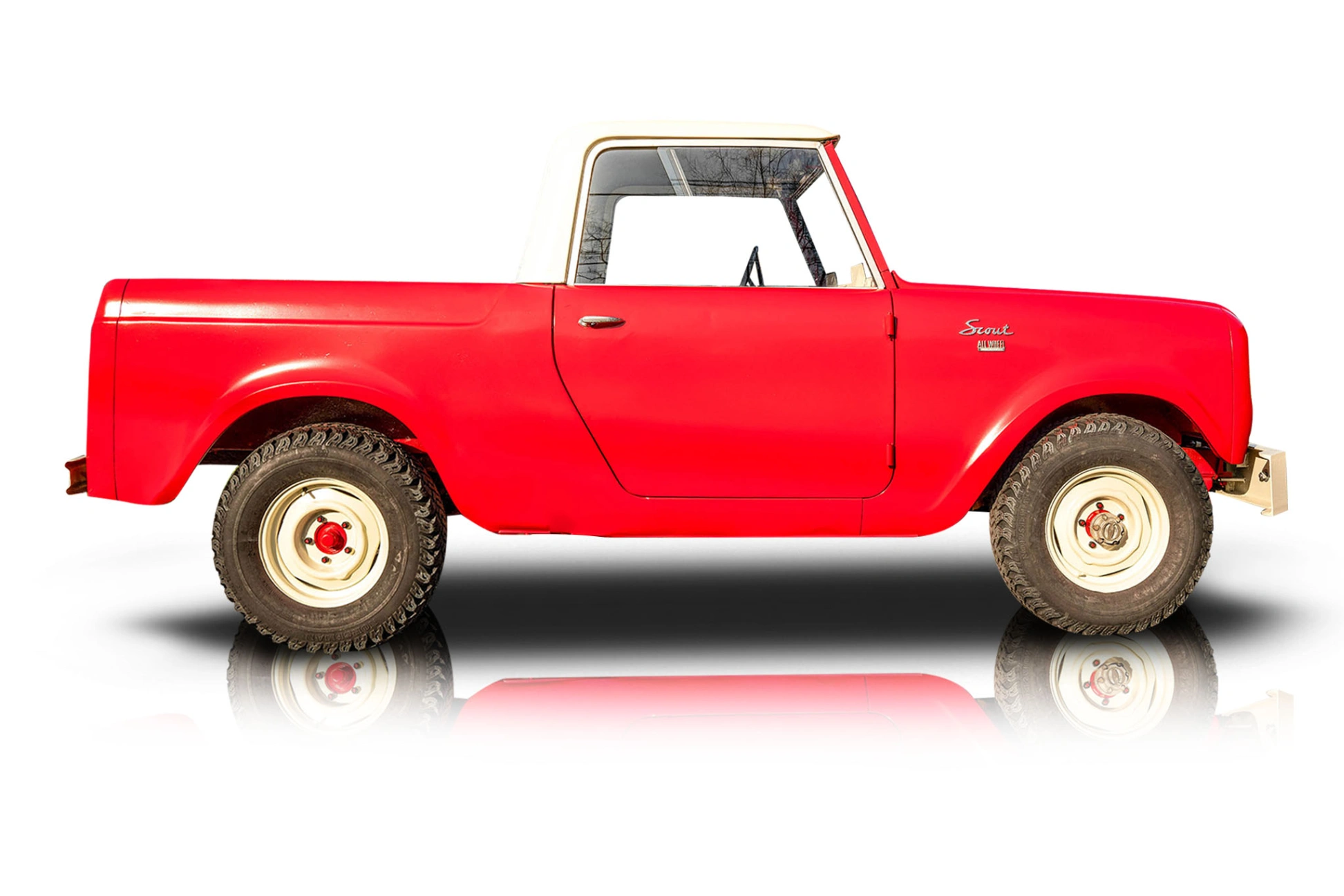 An incredible side shot photo of a International Harvester Scout that you should buy.